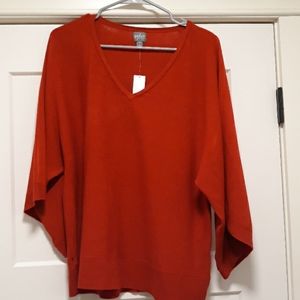 Red 3/4 sleeve sweater.